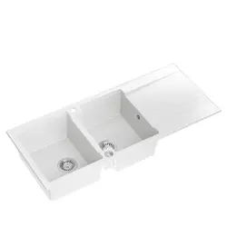 Quadri Luton construcție chiuvetă dublă din granit alb cu zonă de scurgere 116x50 1208957882.