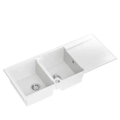 Quadri Luton construcție chiuvetă dublă din granit alb cu zonă de scurgere 116x50 1208957882.
