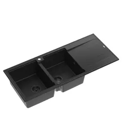 Cuadruplu Luton construcție chiuvetă dublă granit neagră cu zonă de scurgere 116x50 1208957883.