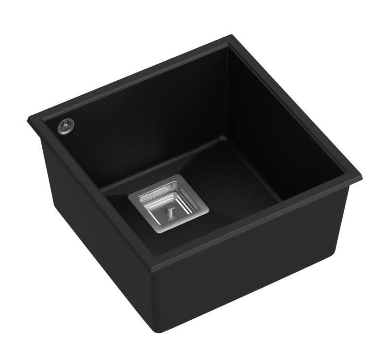 Cuarț Quadrangle, chiuvetă de blat încastrată, granit negru, 42x42, 1208957887.