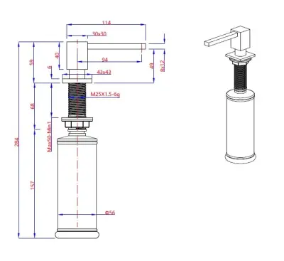 Dispenserul de săpun încorporabil Quadri Tenby pătrat, negru mat, este reîncărcabil de sus. 1208957893