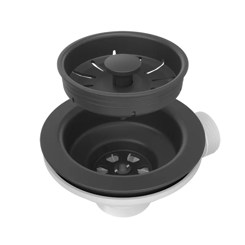 Quadri Set de scurgere pentru chiuvetă negru cu preaplin rotund pentru 1 chiuvetă 1208957899