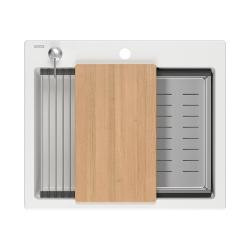 Chiuveta Quadri Durham albă din granit 595x500 cu dozator de săpun, tocător, covoraș rulant, lavoar încorporat și covoraș rulant 1208957903