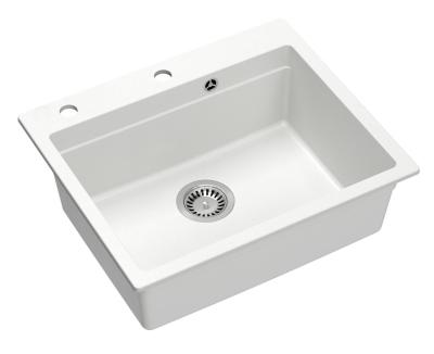 Chiuveta Quadri Durham albă din granit 595x500 cu dozator de săpun, tocător, covoraș rulant, lavoar încorporat și covoraș rulant 1208957903