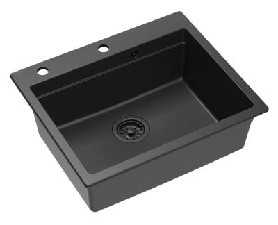 Quadri Durham chiuvetă de montaj suprafață granit negru 595x500 cu dozator de săpun, tocător, chiuvetă inserabilă și covoraș rulant 1208957904