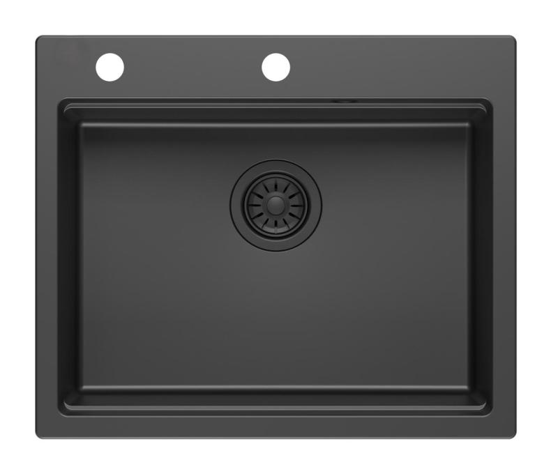 Quadri Durham chiuvetă de montaj suprafață granit negru 595x500 cu dozator de săpun, tocător, chiuvetă inserabilă și covoraș rulant 1208957904