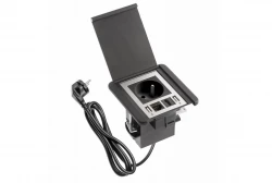 Priza de perete Indux Flip, mătăsoasă neagră, cu împământare, 2xUSB A, 1xRJ45 și conectare HDMI, negru 1208957915
