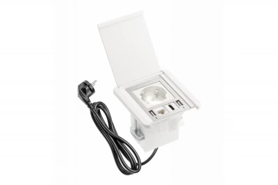Priza de perete cu împământare Indux Flip, alb mat, cu 2xUSB A, 1xRJ45 și conexiune HDMI, cod 1208957919.