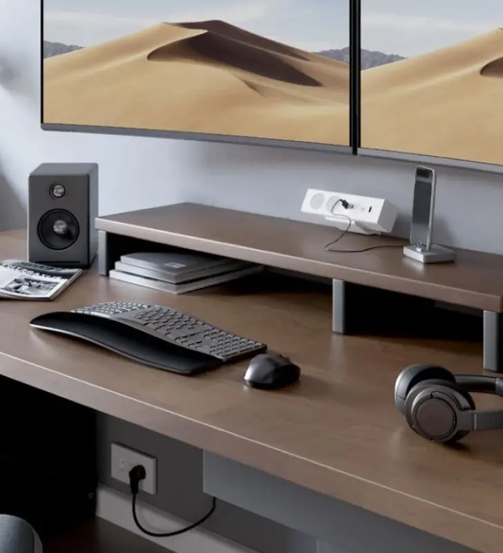 Biroul sau masa Indux Desk, cu finisaj alb, include două prize cu împământare, prevăzute cu 1xUSB A, 1xUSB C, 1xRJ45 și 1xHDMI 1208957923.