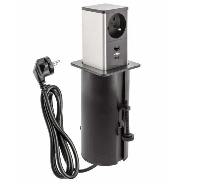 Indux Push priza extensibilă de pământ negru cu 1xUSB A și 1xUSB C cu capac din oțel inoxidabil 1208957928