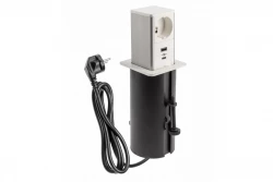 Indux Push priză extensibilă albă cu pământ cu 1xUSB A și 1xUSB C cu capac din oțel inoxidabil 1208957929