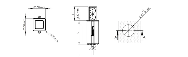 Indux Push priză extensibilă albă cu pământ cu 1xUSB A și 1xUSB C cu capac din oțel inoxidabil 1208957929