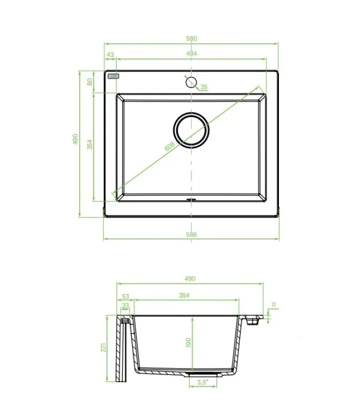 Ferma Aquadesign între sau deasupra chiuvetei de granit bej nisip 58x49cm 1208958164.