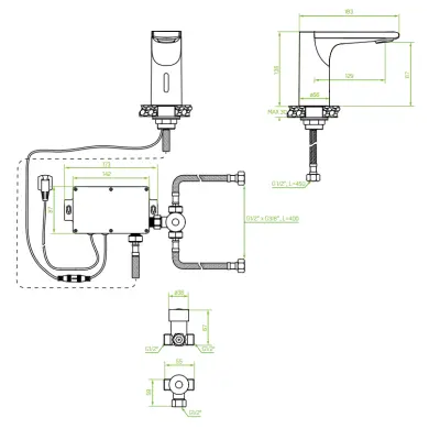 Robinetul electronic Aquadesign Sensor pentru chiuvetă, alimentat cu baterii sau priză, negru, 1208958190.