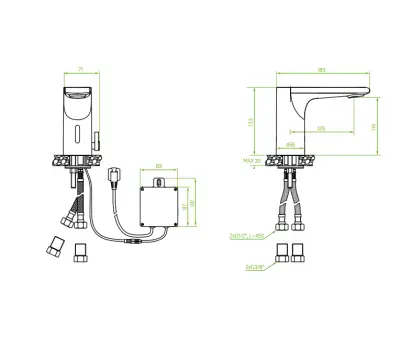 Robinetele electronice pentru chiuvetă Aquadesign Sensor, alimentate fie de la baterii, fie de la rețeaua electrică, negre, 1208958192.