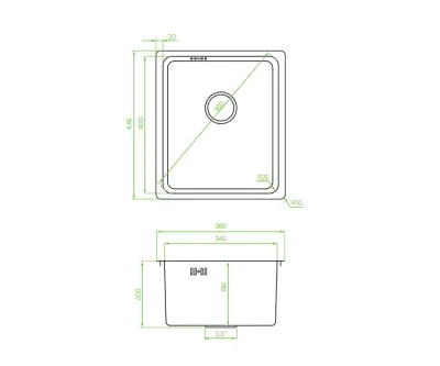 Aquadesign R25 este un chiuvetă de oțel cu montaj suprapus, subblat și supraîncorporat, cu dimensiunile de 34x40cm, cod de produs 1208958201.