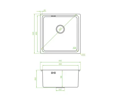 Aquadesign R25 este o chiuvetă din oțel cu montaj suprapus, submontat și îmbuteliat, cu dimensiunile de 40x40 cm, cod produs 1208958206.