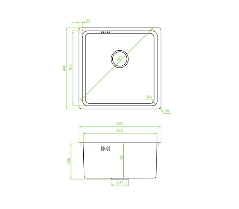 Aquadesign R25 oţel carcasă, subcabinet și chiuvetă încorporată în suprafață, gun metal, 40x40cm, 1208958207