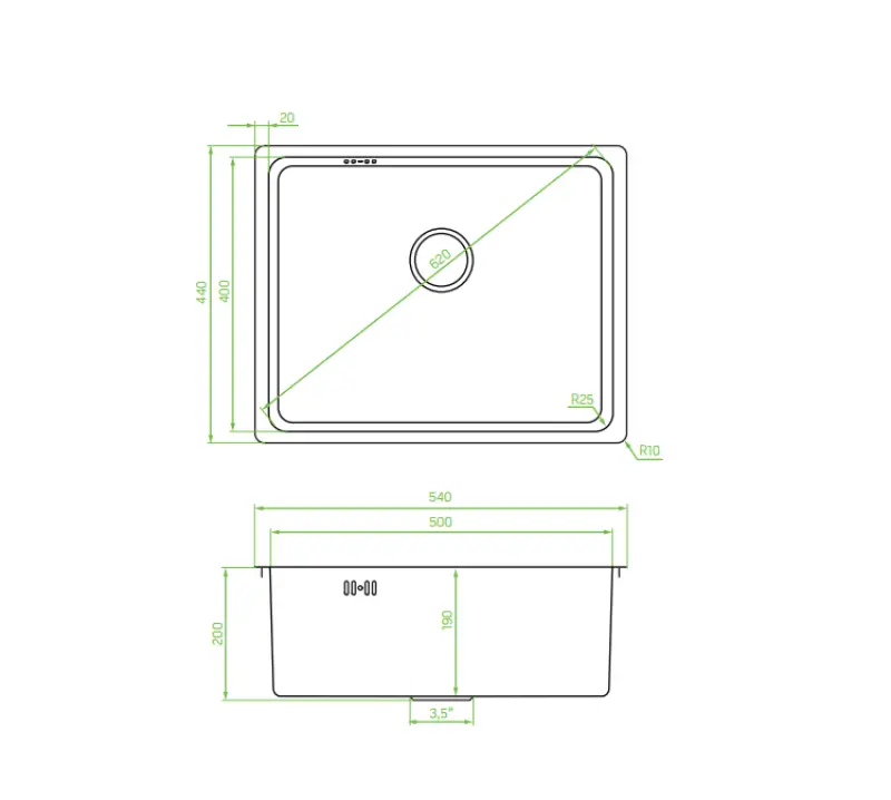 Aquadesign R25 este un evier din oțel cu montaj suprapus, submontat și încastrat plan, din oțel inoxidabil, de dimensiune 50x40cm. Codul de produs este 1208958208.