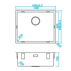 Chiuveta CARESSI Basic Line din oțel inoxidabil, dimensiuni 50x40 cm, cu scurgere integrată îmbunătățită CABLPP50R10.