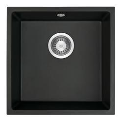 GraniteMy Universele granieten zwarte spoelbak 40x40 cm zwart, opbouw, onderbouw en vlakbouw met roestvrijstalen plug 1208958318