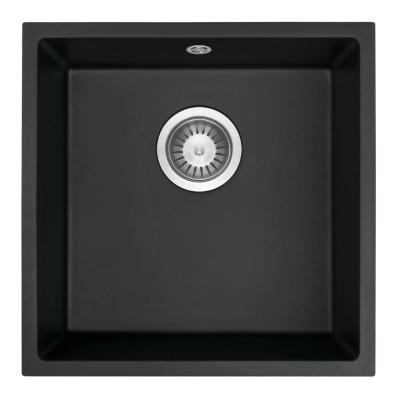 GraniteMy Universele granieten zwarte spoelbak 40x40 cm zwart, opbouw, onderbouw en vlakbouw met roestvrijstalen plug 1208958318