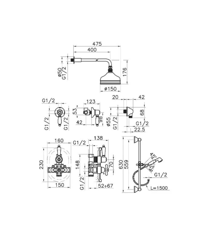 Huber Croisette Set de duș incorporabil termostatic, crom 912.CS01H.CR