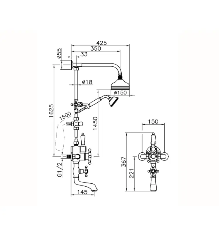 Huber Victorian Thermostatic Set de Baie/Cadă, Oțel Inoxidabil 592.VT01H.AC