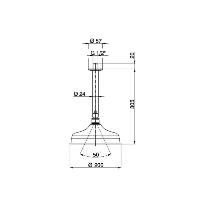 Cap de duș Huber Victorian cu ploaie, din oțel inoxidabil, cu braț de tavan SS0134102A.