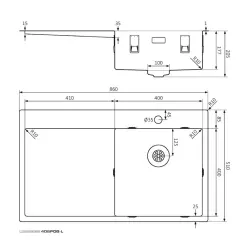 Lorreine SP seria chiuvetă din oțel inoxidabil 86x51 cm cu gaură pentru robinet bancă 40SPDB-L