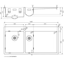 Lorreine SP seria Chiuveta din oțel inoxidabil 100x51 cm cu gaură pentru robinet, bancă 3415SPDB-R.