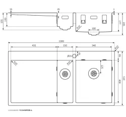 Lorreine SP seria chiuvetă din oțel inoxidabil 100x51 cm cu orificiu pentru robinet bancă 1534SPDB-L