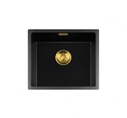 Chiuveta submontabilă din seria Lorreine BQ, de 44x41 cm, de culoare neagră cu dop auriu, model 40BQ37-FU-GOLD.