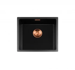 Lorreine BQ seria chiuvetă 44x41cm încorporată, neagră cu dop de cupru 40BQ37-FU-COPPER.