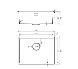 Lorreine BQ serie chiuvetă de bucătărie 54x41cm, montaj subblat și suprapunere, negru cu dop negru 50BQ37-FU.