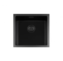 Chiuveta de la seria Lorreine BQ, dimensiune 45x45 cm, montaj pe blat, de culoare neagră, cu dop negru 40BQ-T.