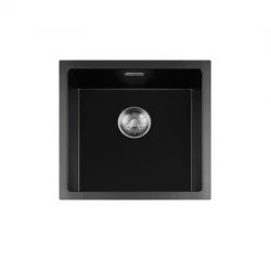 Chiuveta de serie Lorreine BQ, 45x45cm, montaj suprapus, neagră, cu dop din oțel inoxidabil 40BQ-T-INOX.