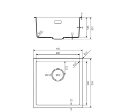 Chiuveta de serie Lorreine BQ, 45x45cm, montaj suprapus, neagră, cu dop din oțel inoxidabil 40BQ-T-INOX.
