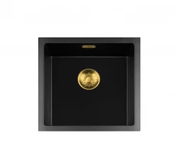 Lorreine BQ serie chiuvetă 45x45cm montată pe suprafață, neagră cu dop aurit 40BQ-T-GOLD