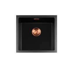 Lorreine BQ seria chiuvetă 45x45 cm montată în negru cu dop de cupru 40BQ-T-COPPER
