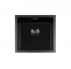 Chiuveta seriei Lorreine BQ, 45x45 cm, montaj deasupra blatului, de culoare neagră, cu dop de culoare gunmetal, 40BQ-T-GUNMETAL.