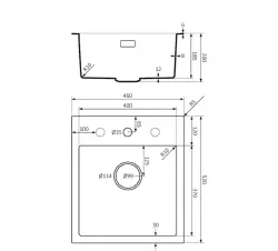 Chiuveta seriei Lorreine BQ, montaj suprapus, de dimensiuni 46x52cm, culoare neagră, cu dop negru, model 40BQ37TH-T.