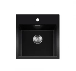 Lorreine BQ seria chiuvetă 46x52cm montată pe suprafață, neagră, cu dop din oțel inoxidabil 40BQ37TH-T-INOX.