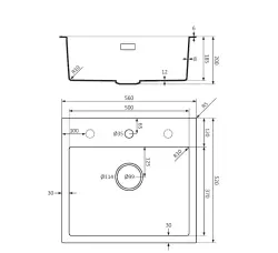 Lorreine BQ seria chiuvetă 56x52cm montată pe suprafață, neagră, cu dop din oțel inoxidabil 50BQ37TH-T-INOX