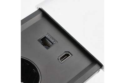Cablu de prelungire PRESTINO încorporat în birou, 2x priză franceză, USB A+C, RJ45, HDMI, cablu 1.5m, argintiu 1208958675