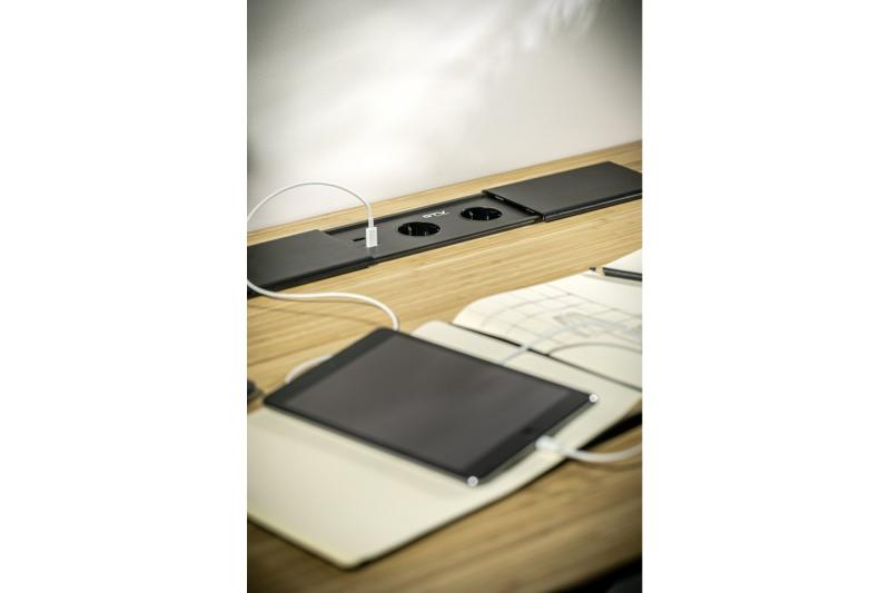 Cablu de prelungire PRESTINO încorporat în birou, 2x priză franceză, USB A+C, RJ45, HDMI, cablu 1.5m, argintiu 1208958675