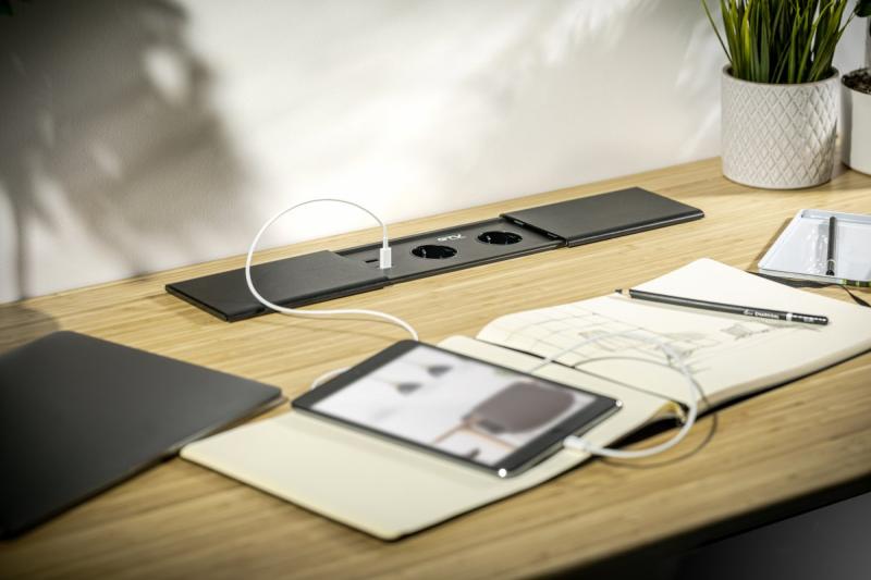 Cablu de prelungire PRESTINO încorporat în birou, 2x priză franceză, USB A+C, RJ45, HDMI, cablu 1.5m, argintiu 1208958675