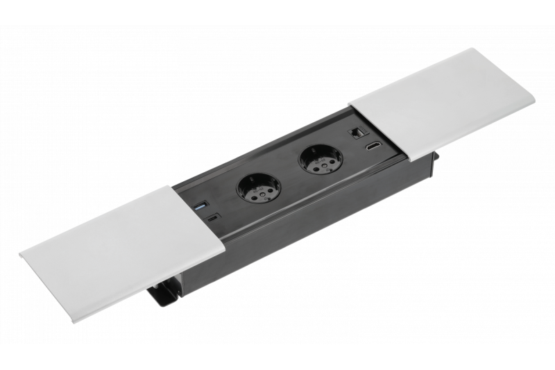 Cablu de prelungire de birou încorporat PRESTINO, 2x priză schuko, USB A+C, RJ45, HDMI, cablu 1.5m, argintiu 1208958676