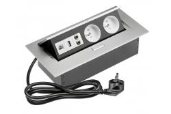 Cablu de extensie pentru birou cu 2 prize cu împământare, USB, audio (banană), RJ45, cablu de alimentare cu ștecher, aluminiu 1208958677