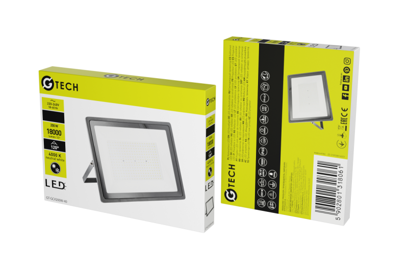 Proiector LED G-TECH, 18000lm, AC220-240V, 50/60 Hz, PF>0,9, RA>80, IP65, 120°, 4000K, negru 1208959187